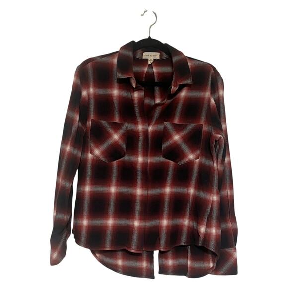 Cloth & Stone Anthropologie Split Back Plaid Long Sleeve Button Down Shirt Sz M - Picture 2 of 9